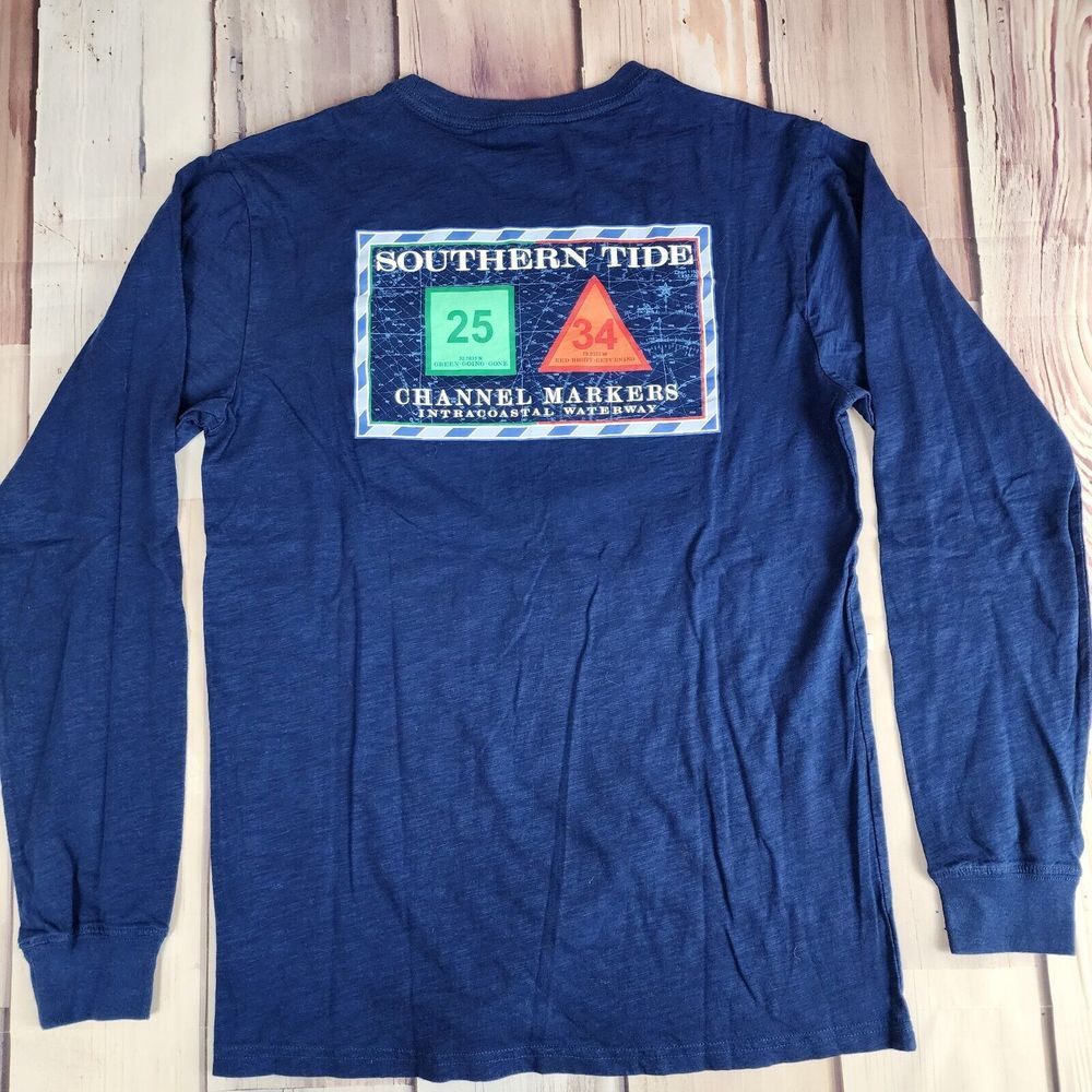 Southern Tide Size Small Long Sleeve Shirt Channel Marker Navy‎ Blue Crew Neck - Picture 2 of 5